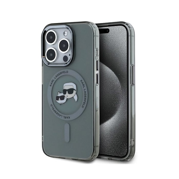 Coque til iPhone 15 Pro Max trykt IML K og CH kompatibel med MagSafe Karl Lagerfeld sort transparent Svart