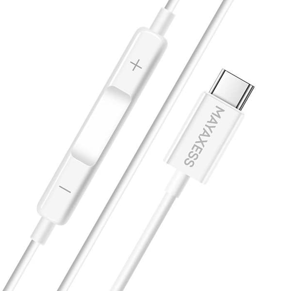 Öronproppar - MAYAXESS - Galaxy S25 FE - USB-C - Inbyggd mikrofon - Optimal komfort Vit