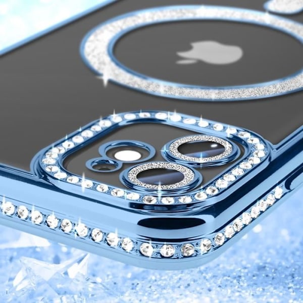 AVIZAR Skyddsfodral för iPhone 11 - Ljusblå Rhinestone Contour - MagSafe-kompatibel Blå
