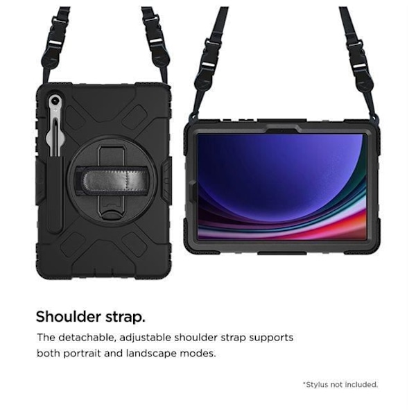 Etui til Galaxy Tab S9/S9 FE - EIGER - Fuld beskyttelse - 360° roterende håndtag Svart