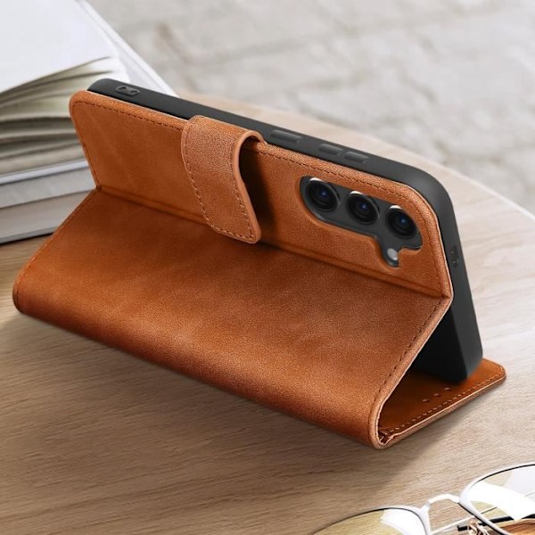 Kotelo Samsung S24 Plus Wallet Flip Video Support Camelille kastanj