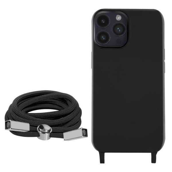 Coque - iPhone - 14 Pro - Semi-hård - Nylon snor - 80cm sort svart