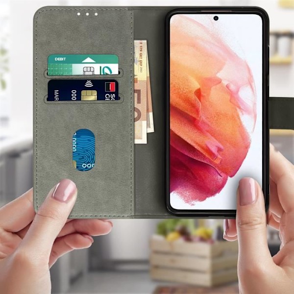 Hus för Samsung Galaxy S21 FE - AVIZAR - Chesterfield - Videostöd Funktion - Grå Grå