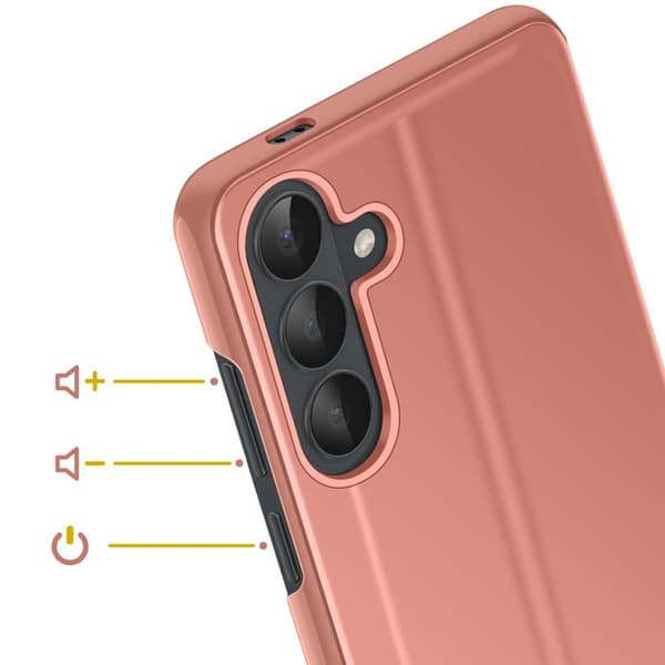 Spejl Etui til Galaxy S26 med Smart View Vindue og Foldbart Stativ Rosa Ros