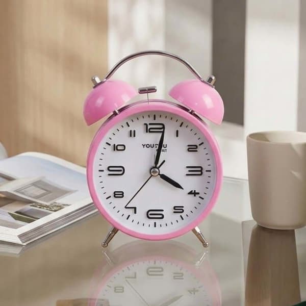 Bordsklocka 12cm för Sovrum Rund Format Dubbel Klocka Elegant Rosa Ros
