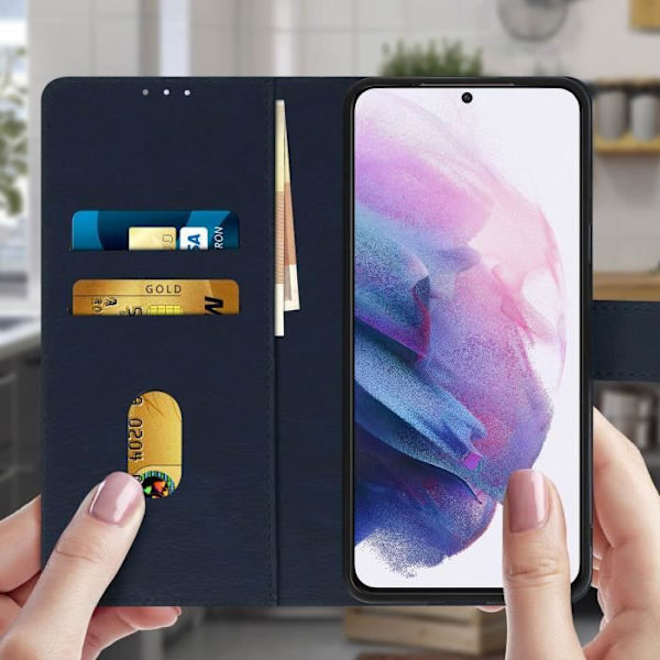 Etui för Samsung Galaxy S21 Plus - AVIZAR - Skydd med kortficka och ställfunktion Blå Blå