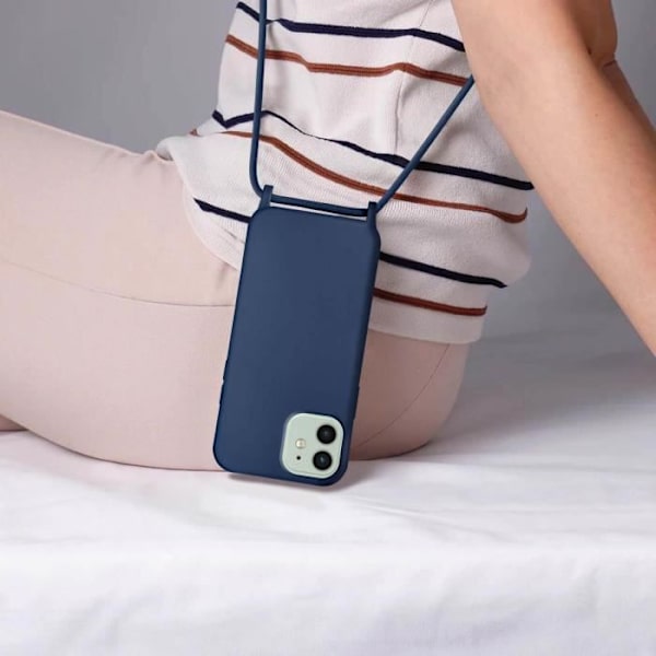 iPhone 12 ja 12 Pro Lanyard Case Puolijäykkä kaulahihna 80 cm sininen Blå