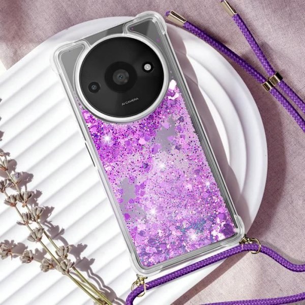 Ledningsetui til Xiaomi Redmi A3 Shockproof Glitter Lilla - AVIZAR - Halvstivt - Skinnende - Blandet Transparent