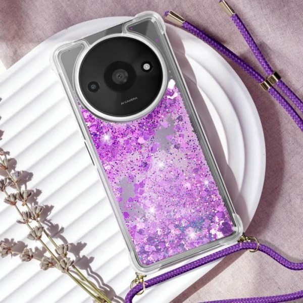 Ledningstaske til Xiaomi Redmi A3 Shockproof Glitter Purple Transparent