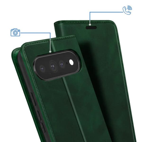 Google Pixel 11 Pro XL -lompakkokotelo, samettiefekti, vihreä tuki Grön