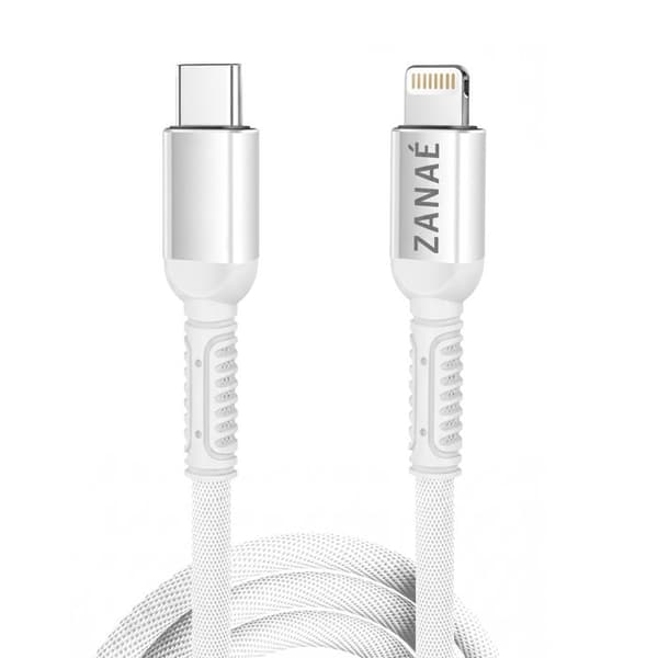 USB-C till Lightning-kabel för iPhone / iPad / AirPods Flätad 1.2 m Antiknut Zanaé Vit Vit