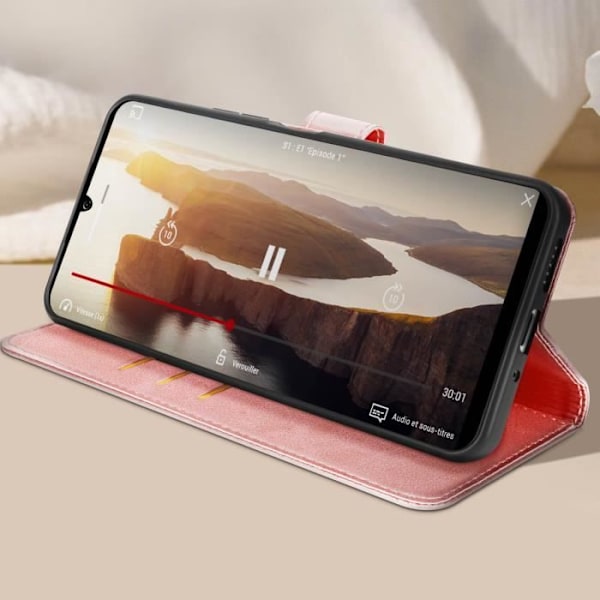 Taske til Xiaomi Poco M6 Håndledsrem Flip Wallet Stand Champagne Pink