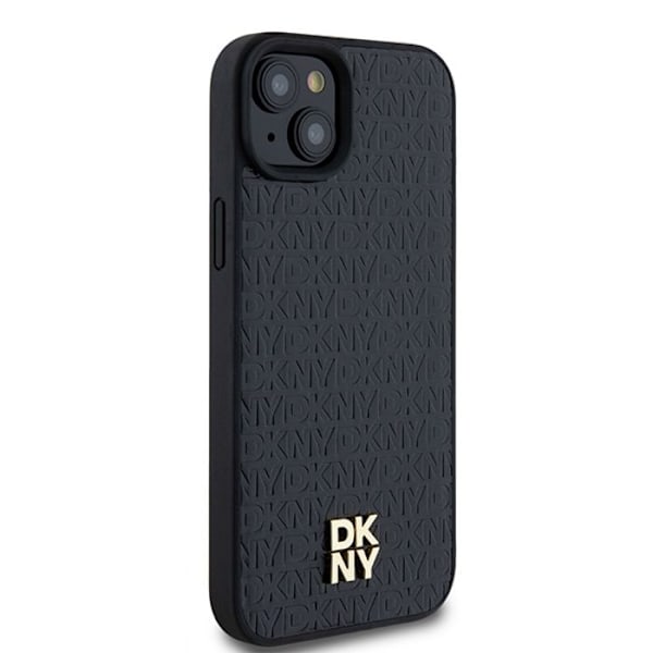 iPhone 15-fodral - DKNY-lädermotiv med metalllogo MagSafe (DKHMP15SPSHRPSK) - Svart svart