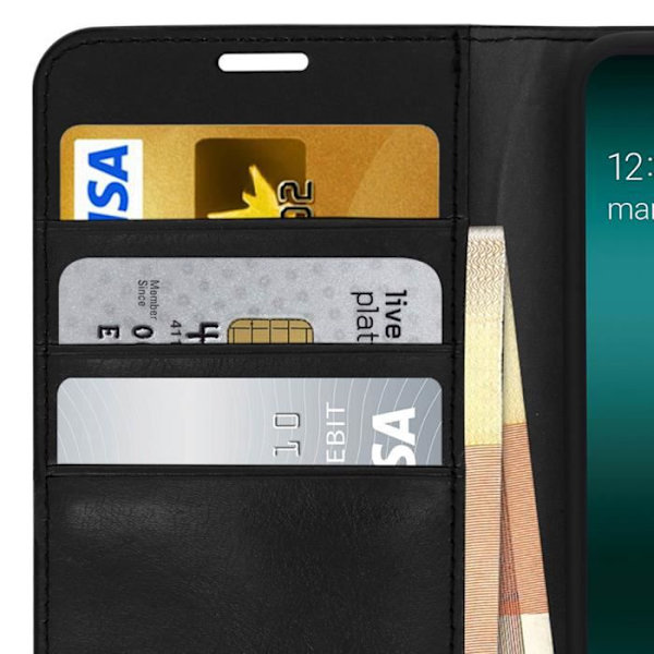 Etui för Samsung Galaxy A50 - AVIZAR - Fodral Folio Läder - Videostöd - Svart - Heltäckande skydd Svart