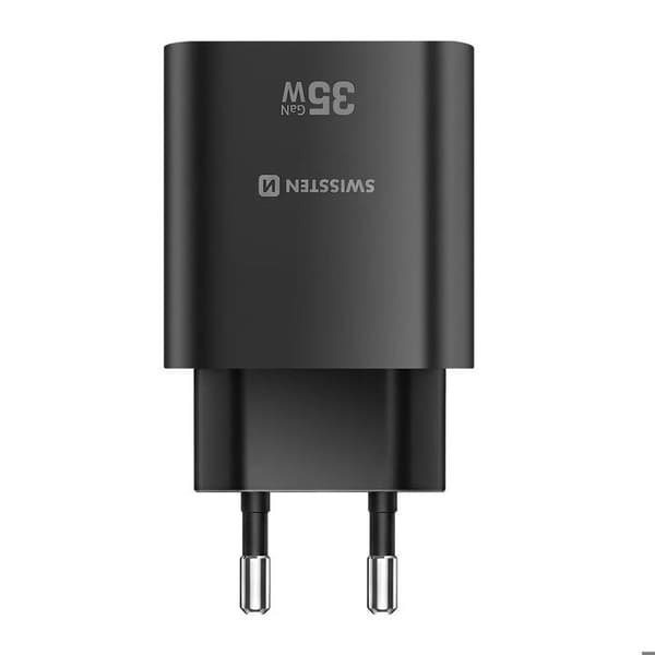 USB-C oplader 35W Power Delivery og USB-A Quick Charge 3.0 18W Swissten Sort Svart