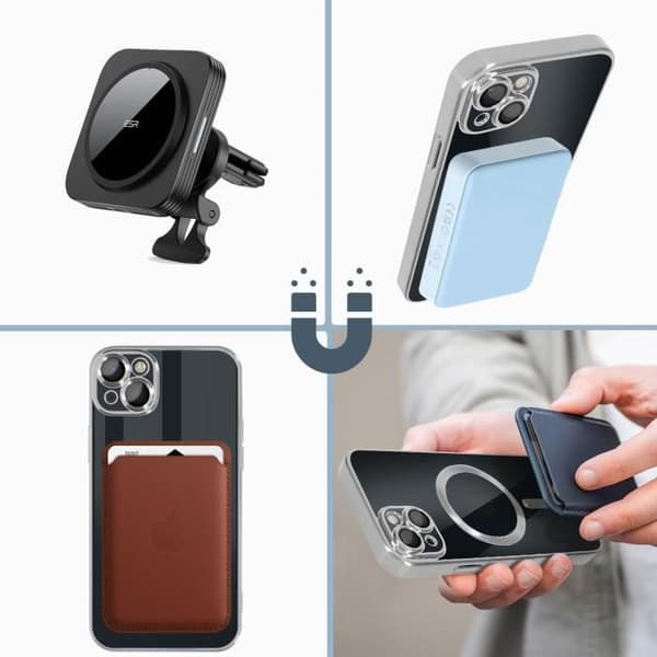Coque - Apple - iPhone 14 - Silikone - Sølv - Kompatibel med MagSafe Pengar