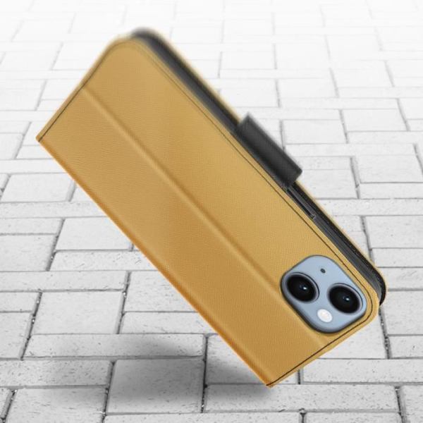 iPhone 14 etui Pungkortholder Videostøtte Tofarvet guld og sort