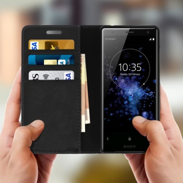 Etui - AVIZAR - Sony Xperia XZ2 - Ægte læder - Standfunktion - Sort svart