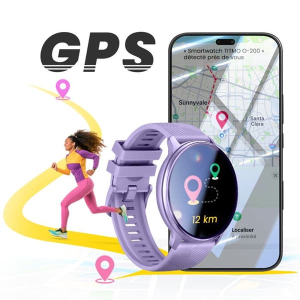 GPS AMOLED Sportklocka med Hälsospårning och Samtal IP68 Titmo Ljuslila Violett