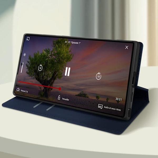 Fodral till Galaxy S24 Ultra - AVIZAR - Korthållare Video Support Magnetic Flip - Blå Blå