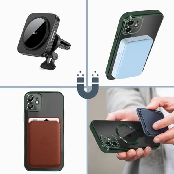 Coque - Apple - iPhone 12 - Silikone - Grøn - MagSafe - Chromekant Grön