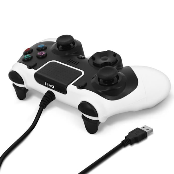 Gamepad - LinQ - PS4/PC - Kablet - Vibration - Sixaxis - Sort Hvid Svart vit