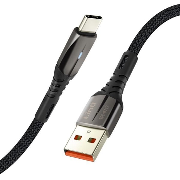 USB til USB-C kabel - LinQ - 1m - Hurtigopladning 5A - Fleksibel nylon - Sort Svart