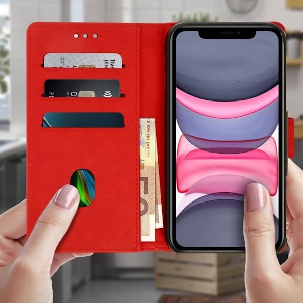 Étui - AVIZAR - iPhone 11 - Heltäckande fodral - Kortficka - Stödfunktion Röd Röd