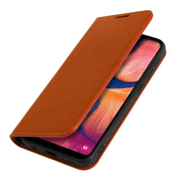 Folio-fodral - Äkta läder - Samsung Galaxy A20e - Kortfack - Videostöd - Mjuk kamel brun