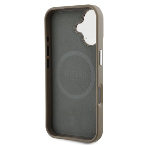 Coque til iPhone 16 Stødabsorberende med Struktur Effek og Triangulært Guess Logo Brun kastanj