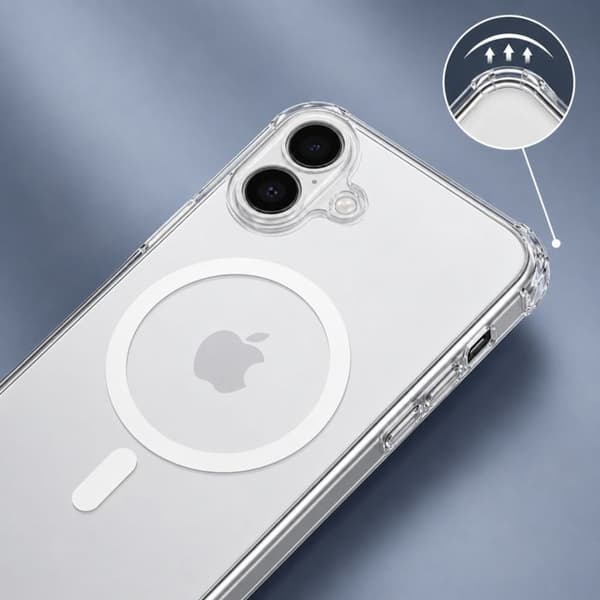 MagSafe-skal för iPhone 16 Plus Stötsäker Bumper med Förstärkta Hörn Transparent Vit