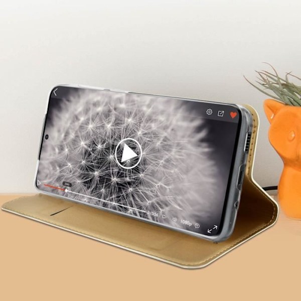 Etui för Samsung Galaxy S20 Ultra - DUX DUCIS - Ekologiskt läder i satin - Videostöd - Magnetisk - Kreditkortshållare Guld
