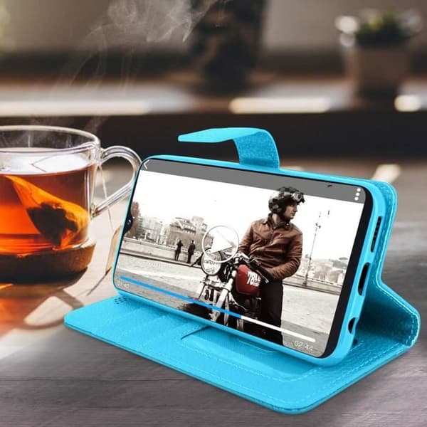 Hus til Samsung Galaxy A20e - AVIZAR - Folio Tegnebog Case - Øko-læder - Blå - Videostøtte Blå