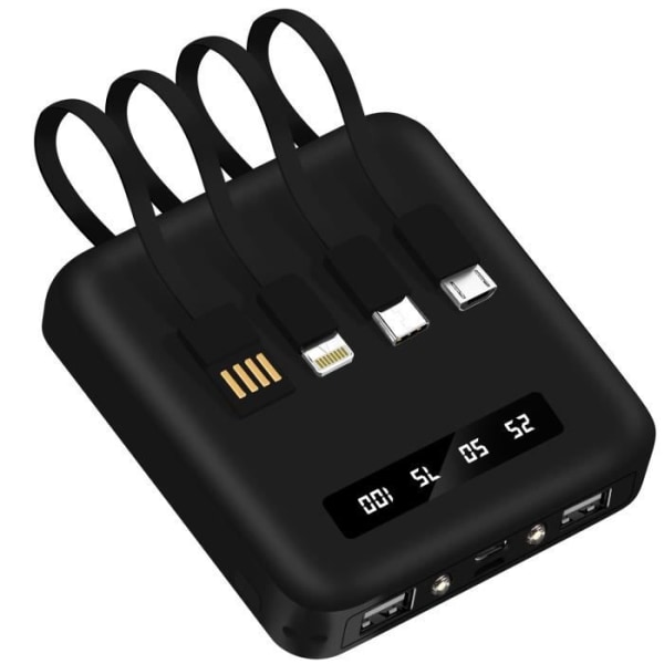 Universal eksternt batteri USB-C, Micro-USB Lightning-kabler Akashi sort
