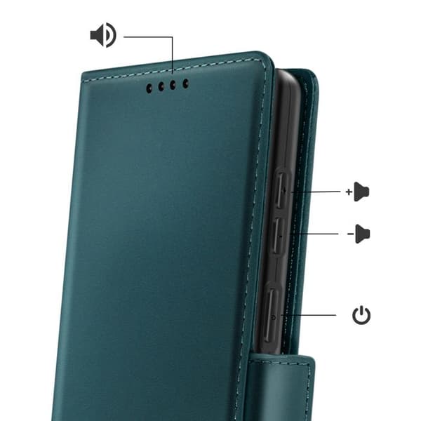 Plånboksfodral för Galaxy S26, sydd läderlook med handledsrem, grön Grön