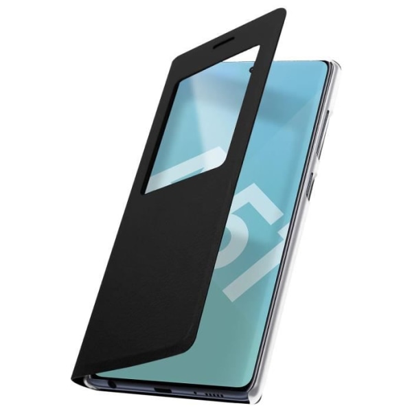 Hylster til Samsung Galaxy A51 - AVIZAR - Fuld beskyttelse - Øko-læder - Sort - Visningsvindue Svart
