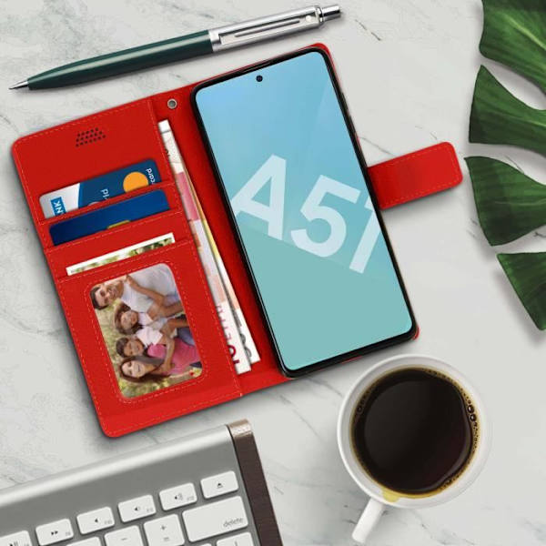 Samsung Galaxy A51 - AVIZAR - Korttipussilla Varustettu Kuori - Punainen - Pehmeä Kuori - Video Tuki Röd