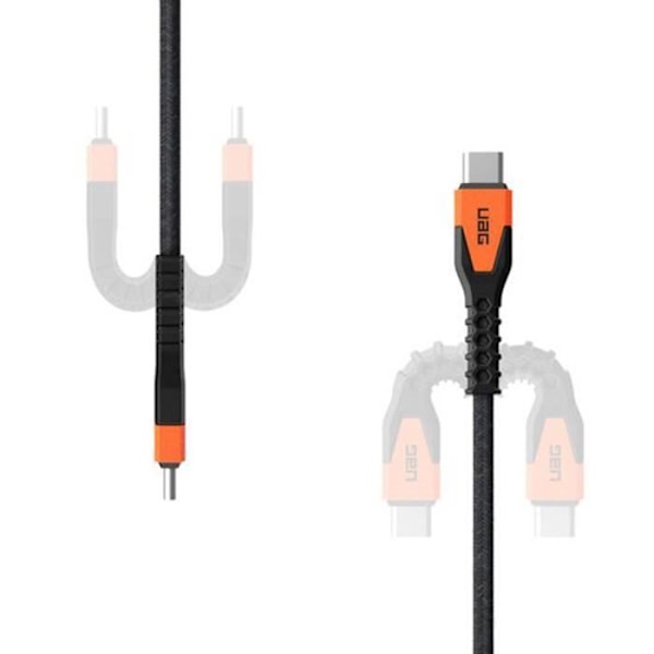USB-C / USB-C 60W Lataus- ja Siirtokaapeli Kevlar Rugged 1.5m UAG Musta Orange