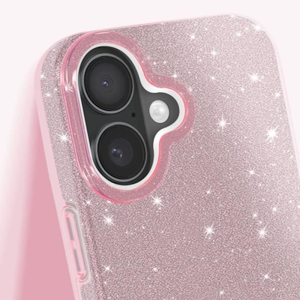 Glitteret skal till iPhone 16 Plus Stötabsorberande Glittrande Rosa Rosa