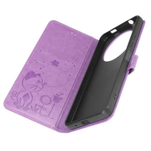 Cat Wallet Case för Xiaomi Redmi A3 - AVIZAR - Lila - Halvstyv - Syntet - Flik - Blank Lila