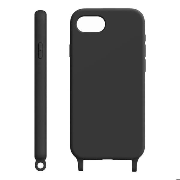 Silicone cover til iPhone 17 med justerbart sort nylon snor Svart