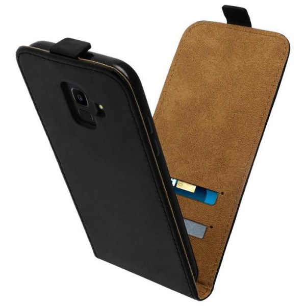 Fodral till Samsung Galaxy J6 - AVIZAR - Vertikalt flipskydd - Silikongel - Ekologiskt läder - Svart svart