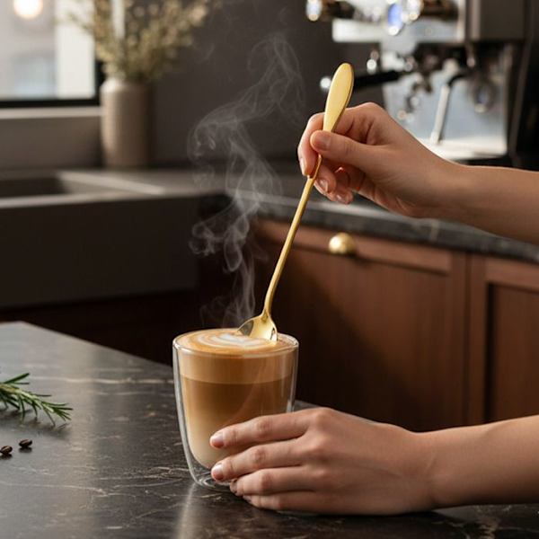 Longdrink Ske - CHEFFINGER - Sæt af 6 - Rustfrit Stål i Guld - Elegant Design - Rustresistente Gul