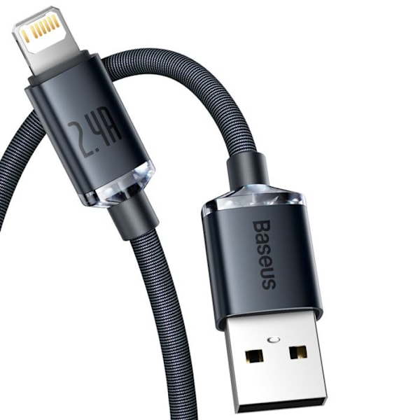 USB til Lightning-kabel - BASEUS - 1,2m - 2,4A - Kompatibel med iPhone 13/12/11 - Sort Sort