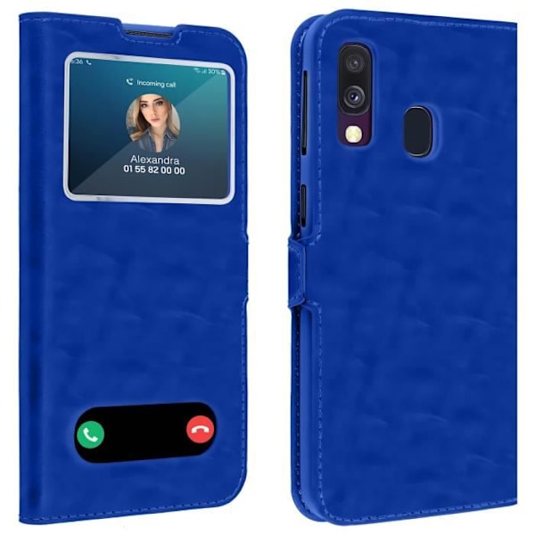 Hoes til Samsung Galaxy A40 - AVIZAR - Blødt Etui - Dobbelt Vindue - Stativfunktion Blå