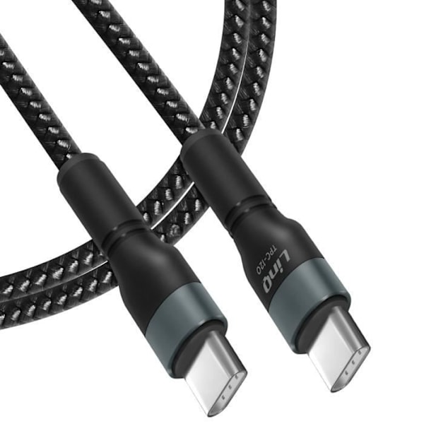 Kabel USB-C till USB-C Strömförsörjning 60W Snabbladdning Längd 1,8m LinQ Svart