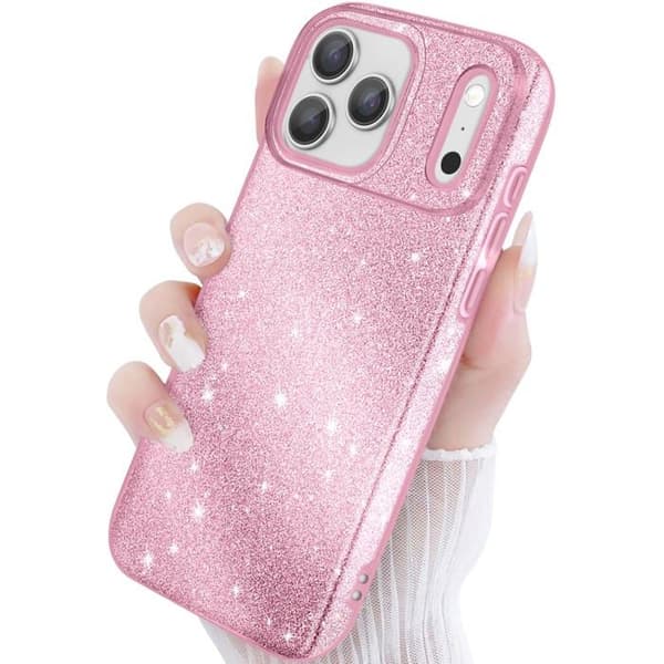 Skal för iPhone 17 Pro, Bimaterialdesign och Glittrande Rosa Yta Rosa