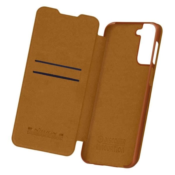 Galaxy S21 Plus Folio Cover Korthållare Äkta Läder Qin Nillkin Brun Brun kastanj