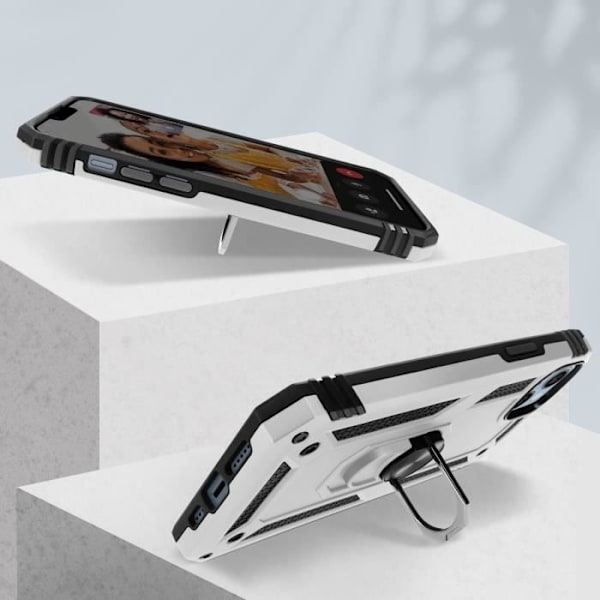iPhone 14 Hybrid Shockproof Fodral Hållerring Video Support Silver pengar