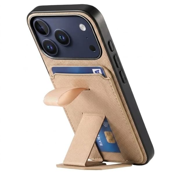 iPhone 17 Pro Fodral med Tyg Effekt och Stöd samt Kortfack Kaki Grön